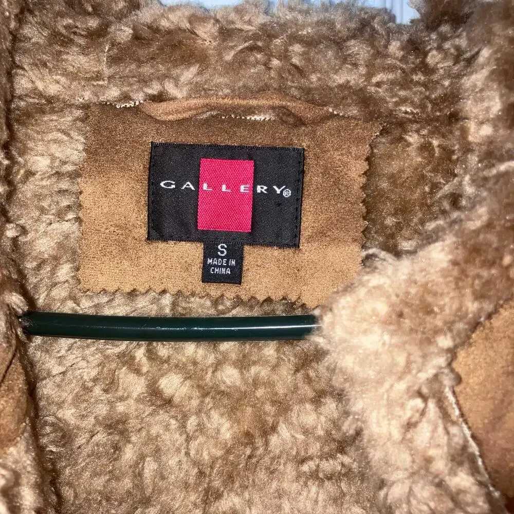 Vintage Y2K Gallery Tan Suede Sherpa Penny Lane Trench Coat-size Small - Picture 10 of 15